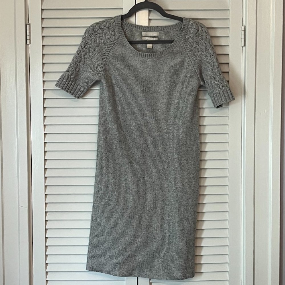 Banana Republic sweater dress short-sleeve grey small cable-knit wool cashmere - Picture 1 of 6